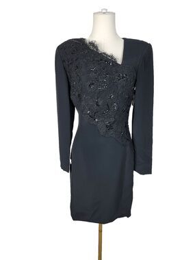 Vintage 80s Arthur Doucette Dress 6 Black Matte Sheath Esther Wolf Houston Tag